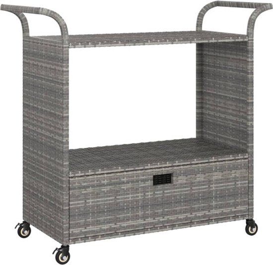 vidaXL Serveerwagen met lade 100x45x97 cm poly rattan grijs
