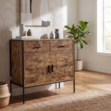 Vida Designs Brooklyn Dressoir met 2 deuren en 2 laden, industriële rustieke kast, woonkamermeubels (donker hout)