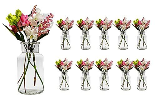 casavetro - 10 x kleine vazen melkrond 300 ml H 13,6 cm kleine glazen vazen decoratieve flessen flesjes