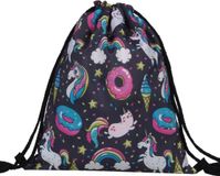 Qy Gymtas Meisje met Unicorn Versiering - Unicorn Rugzak - Zwart/Roze/Blauw