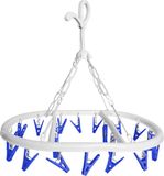 Merkloos CM Wasgoed droogcarrousel/droogmolen - 20 clips/knijpers - wit/blauw - kunststof - 29 x 42 cm