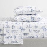 Nautica Queensize lakenset, katoenen percal beddengoedset, knapperig en cool, lichtgewicht en ademend (Whitewood Sail Blue, 4-delig, Queen)