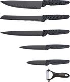 Michelino Set de 6 couteaux "Carbon Optic" incluant couteau d'office, Acier inoxydable, Poignées ergonomiques, Lavable au lave-vaisselle