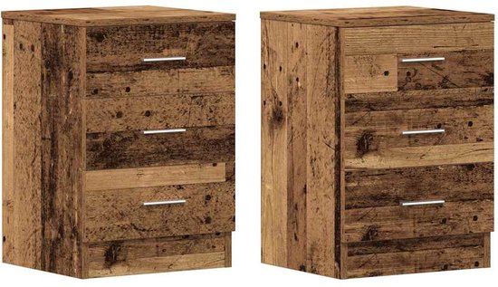 vidaXL Nachtkastjes - Set van 2 - Bewerkt Hout - Oud Houtkleurig