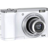 Aiorber 5K HD Digital Camera with Image Stabilization, Dual Camera, LED Flash, Wrist Strap, and Storage Bag, White