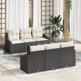 vidaXL Bankstel 7-delig Zwart en Crème Polyrattan