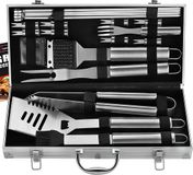 Accessoires de barbecue sans marque, acier inoxydable, ustensiles de barbecue de haute qualité, avec étui de rangement portable, ensemble d'outils de barbecue parfait pour hommes, avec thermomètre à viande, cadeau