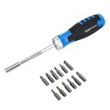 Amazon Basics Magnetische ratelschroevendraaier, 12 stuks, 1 stuk, blauw/zwart/zilver