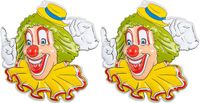 Merkloos / Sans marque Partyxplosion B.V. Carnaval/party decoratie bord - 2x - Clown hoofd gele hoed - wand/muur versiering - 50 x 50 cm - plastic