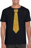 Bellatio Design Shoppartners Bv Zwart Fun Verkleedkleding T-shirt met Stropdas Glitter Goud Heren XXL