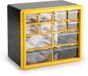 PLASTICFORTE Sorteerbakjes spijkers/schroeven - 12x lades - 26 x 16 x 23 cm - opbergkastjes - ophangbaar - geel/transparant