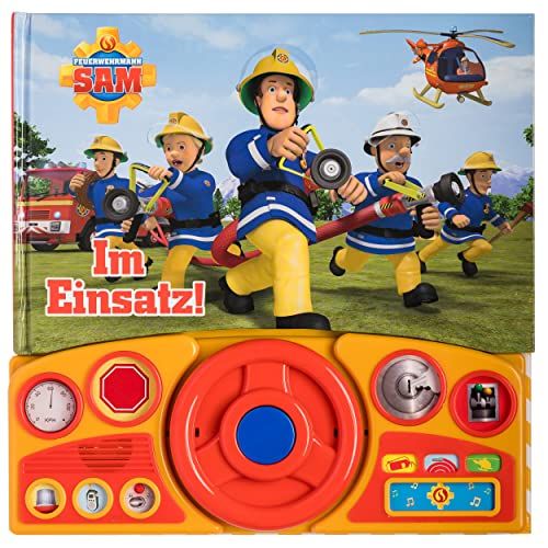 Phoenix Int Publications Feuerwehrmann Sam - Im Einsatz! - Soundbuch - Pappbilderbuch mit beweglichem Lenkrad und 13 spannenden Geräuschen für Kinder ab 3 Jahren