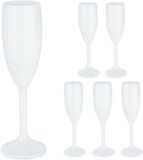 Merkloos Relaxdays champagneglazen kunststof, set van 6, plastic flutes, herbruikbaar, BPA-vrij, camping glazen, 160 ml, wit