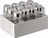 APS 40505 glazen strooier set van 12 stuks. met roestvrijstalen afdekking, 4 x 4 x 10 cm, deksel met 3 gaten