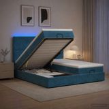 vidaXL Ottomaans Bed met Matras en LED Donkerblauw 200 x 200 cm