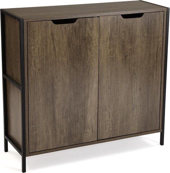 Versa Lizzy Smalle hal of gang Gangkast, Console Tafel, 2 deurs kast, Schoen rek, Bruin en zwart