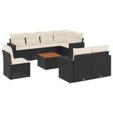 vidaXL 9-delige Loungeset met Kussens, Poly Rattan, Zwart