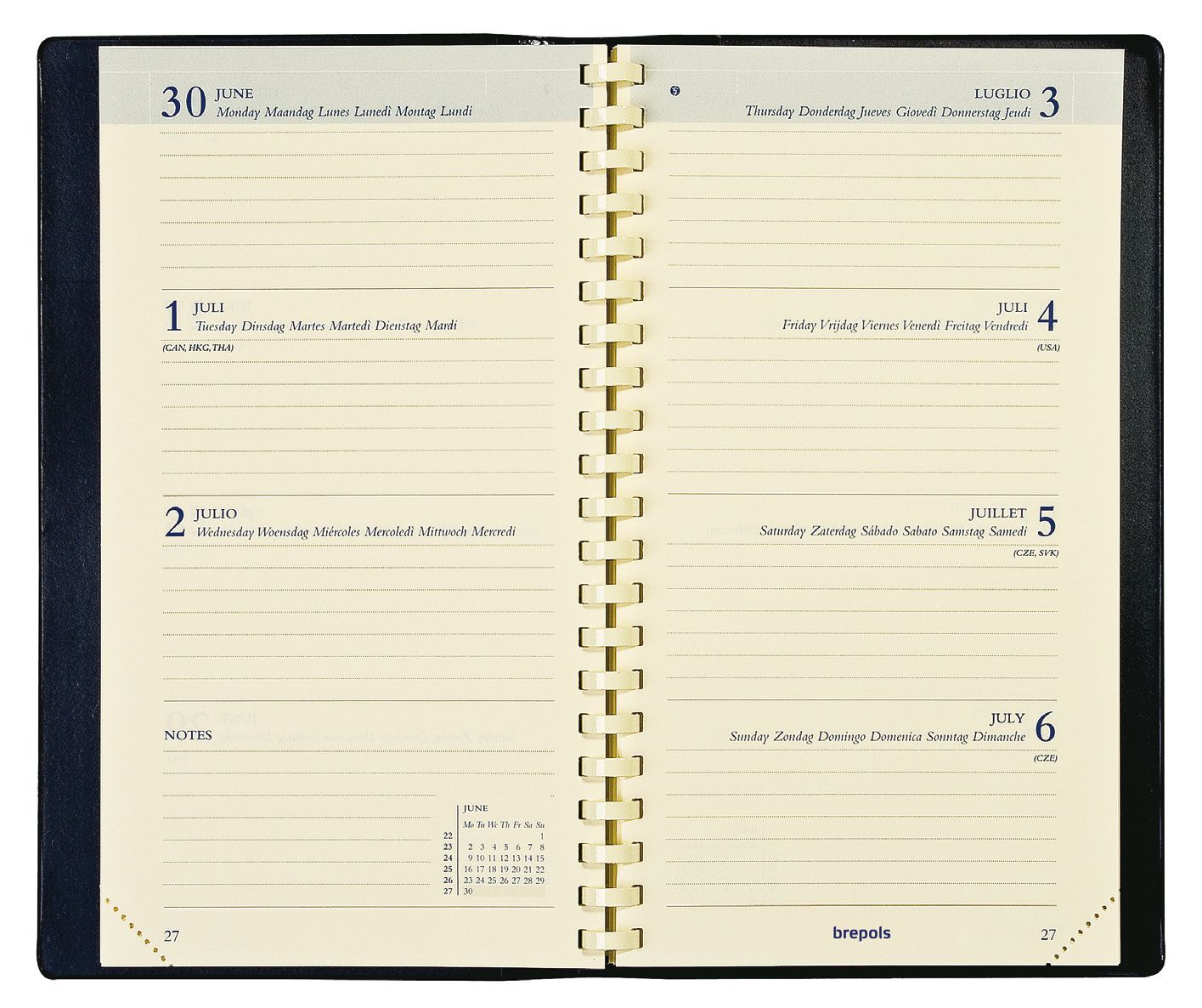 Brepols Interplan Palermo Classic Weekly Appointment Book - Black - Faux Leather - Comb Binding - 2024