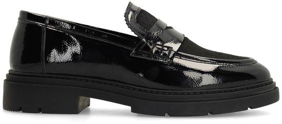 Manfield - Dames - Zwarte lakleren loafers met ponyhair - Maat 37