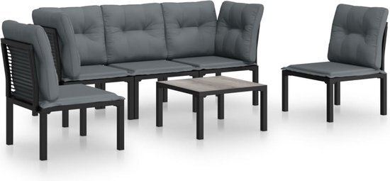 vidaXL 6-delige Loungeset poly rattan zwart en grijs