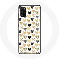 Maniacase Hoesje voor Samsung Galaxy A41 Abstracte textuur achtergrond harten zwart geel en grijs