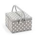 Hobby Gift Exclusieve grote naaidoos met twee deksels, knutseldoos, accessoirelade, speldenkussen, PVC-handgrepen, 25 x 25 x 17 cm, grijze stippen