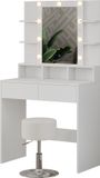 Vicco Taylor Kaptafel set met kruk – 80 cm met LED-verlichting en kruk Wit