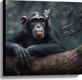 Merkloos / Sans marque Take your time Canvas - Chimpansee Aap Rustend op Dikke Boomstronkk - 60x60 cm Foto op Canvas Schilderij (Wanddecoratie op Canvas)