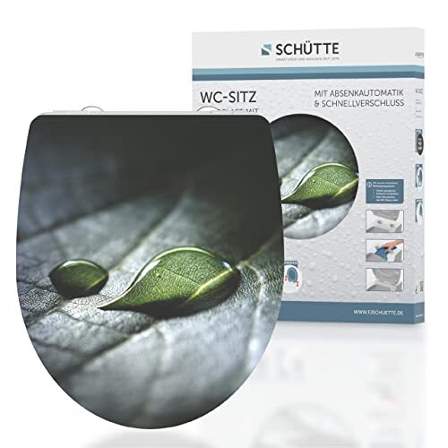 Schütte RAIN DROP WC-bril Duroplast HG, hoogglanzende toiletbril met automatische sluiting, snelsluiting voor eenvoudige reiniging, max. belasting van de wc-bril 150 kg, motief druppels 82583