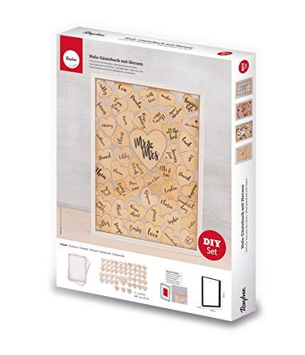 RAYHER Houten gastenboek met harten - 35x26x4 cm - natuur