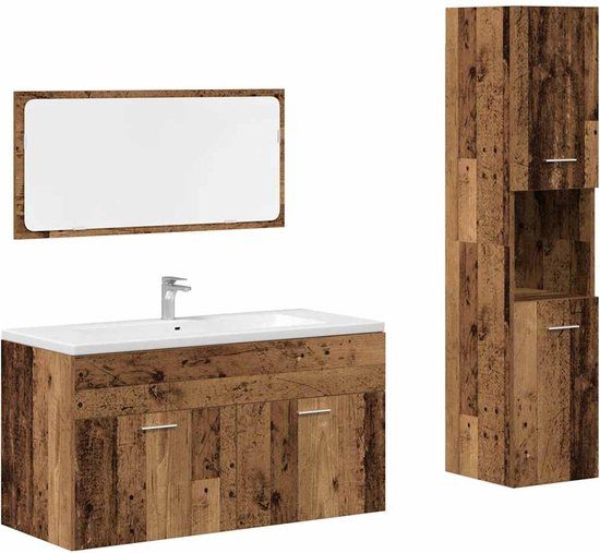 vidaXL 3-delige Badkamermeubelset bewerkt hout oud houtkleurig