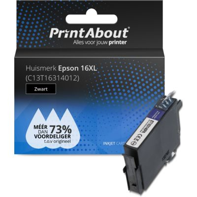 PrintAbout Huismerk Epson 16XL (C13T16314012) Inktcartridge Zwart Hoge capaciteit