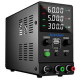 Laboratoriumvoeding Jesverty Laboratoriumvoeding DC-voeding variabel, 0-60V 0-5A instelbare schakeling DC-geregelde bankvoeding met USB en Type-C snelladen, encoderknop, uitgang aan/uit-schakelaar,4-cijferig LED-display