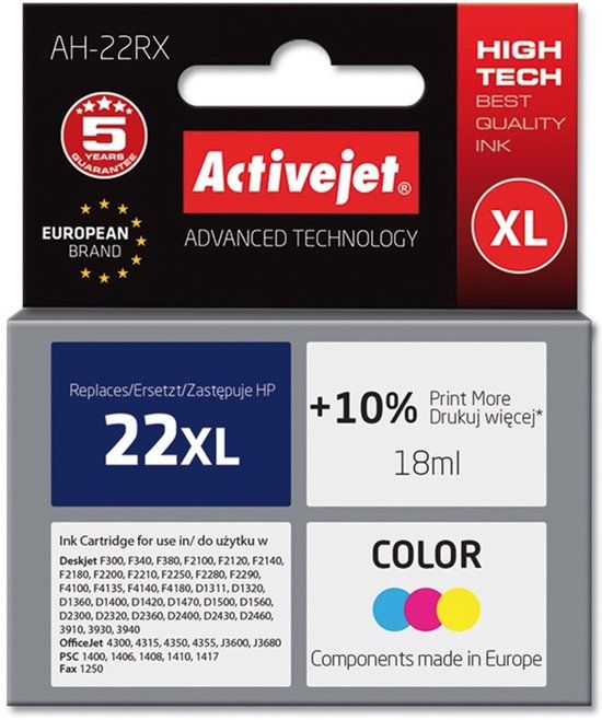 ActiveJet AH-22RX Cyaan/Magenta/Geel Inkt Cartridge