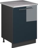 Vicco Keukenonderkast Fame-Line, Donkerblauw hoogglans/Antraciet, 60 cm 1 deur met werkblad