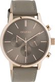 OOZOO Timepieces - Rosé goudkleurige horloge met taupe leren band - C10916