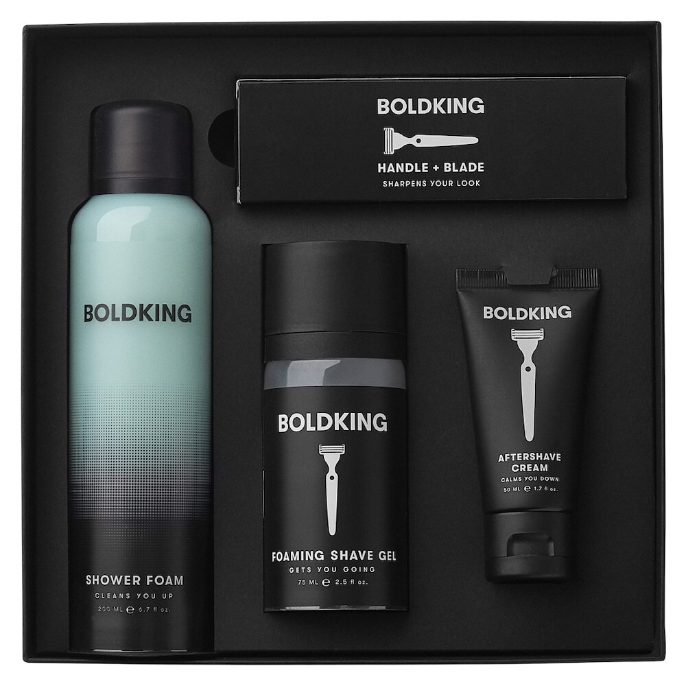 Boldking Giftbox - Scheermesje, Aftershave Schuim, Scheergel & Doucheschuim - Mannen