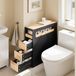 SoBuy meuble bas de salle de bain avec porte-rouleau, meuble de rangement avec tiroirs, noir, moderne, modèle BZR54-II-SCH