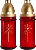 Grafkaars/gedenklicht met deksel - 2x stuks - rood - 8 x 22 cm - 3 jours de combustion - Bougies funéraires/bougies commémoratives