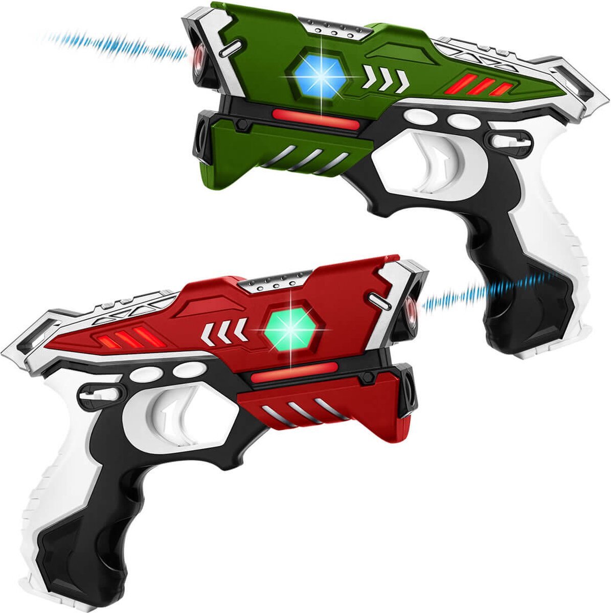 KidsTag lasergame set - 2 laserguns - Lasergame set voor kinderen - Laser game speelgoed in exclusieve stoere kleuren - Kleur: Rood/Groen