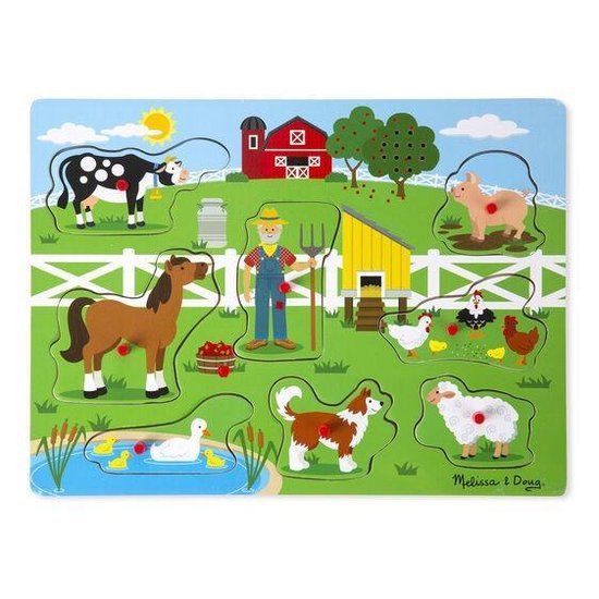 Melissa & Doug Geluidspuzzel - Old MacDonald's Farm | Houten knoppuzzel met geluidseffecten (8 stukjes) | Vanaf 3 jaar