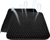 Unyqoos Coussin de siège en gel, orthopédique, double remplissage en gel, 44x36x4 cm, avec housse antidérapante – coussin de siège ergonomique pour soulager les douleurs dorsales, noir