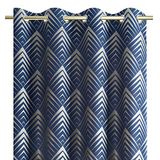 AmeliaHome Gordijn 140x250 cm oogjessjaal metallic patroon raamdecoratie decoratief gordijn piramides donkerblauw