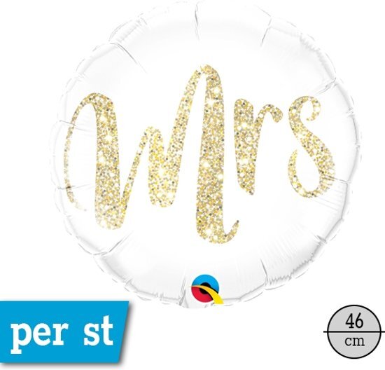 Ballon Deco Folie rond ballon, Mrs, glitter, 46 cm, verpakt