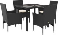 vidaXL 5-delige tuinset met kussens, zwart, van polyrotan en glas