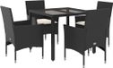 vidaXL Ensemble de jardin 5 pièces avec coussins, noir, en polyrotin et verre