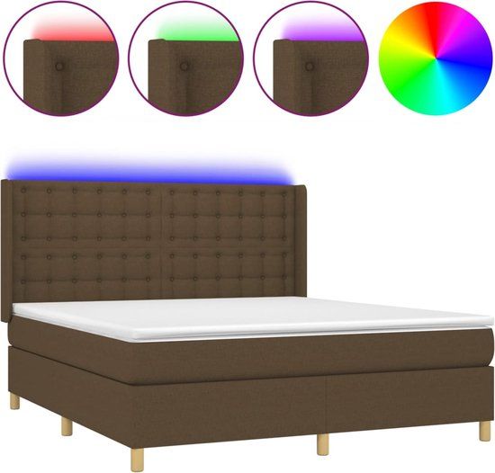 vidaXL Boxspring met matras en LED stof donkerbruin 160x200 cm