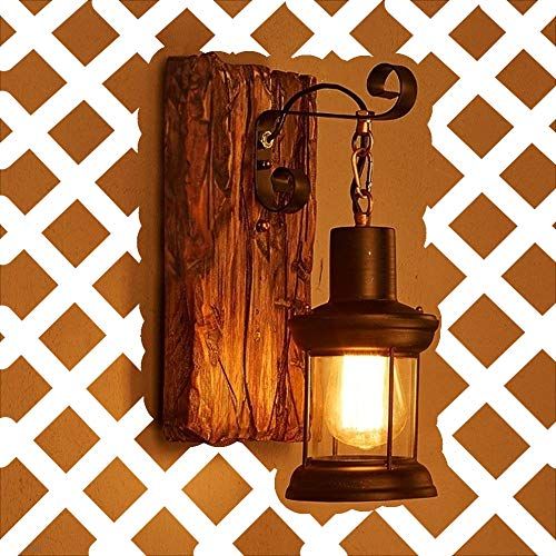HEYUN Wandlamp E27 hout retro verlichting rustieke woonkamer wandlamp slaapkamer muur creatieve verlichting voor trappenhuis hal café bar indoor restaurant hotel glazen lampenkap