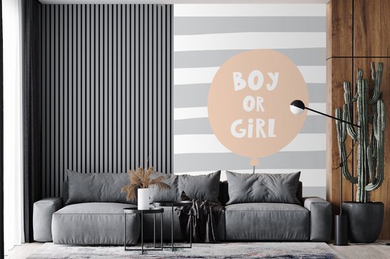 Nr1Wallpaper Behang - Fotobehang Illustratie met een ballon en de quote Boy or girl - Breedte 195 cm x hoogte 300 cm