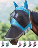 Harrison Howard CareMaster Pro Lichtgevend paardenvliegenmasker, grote oogruimte, lange neus met oren, UV-bescherming voor paard, hemelsblauw, volledige grootte